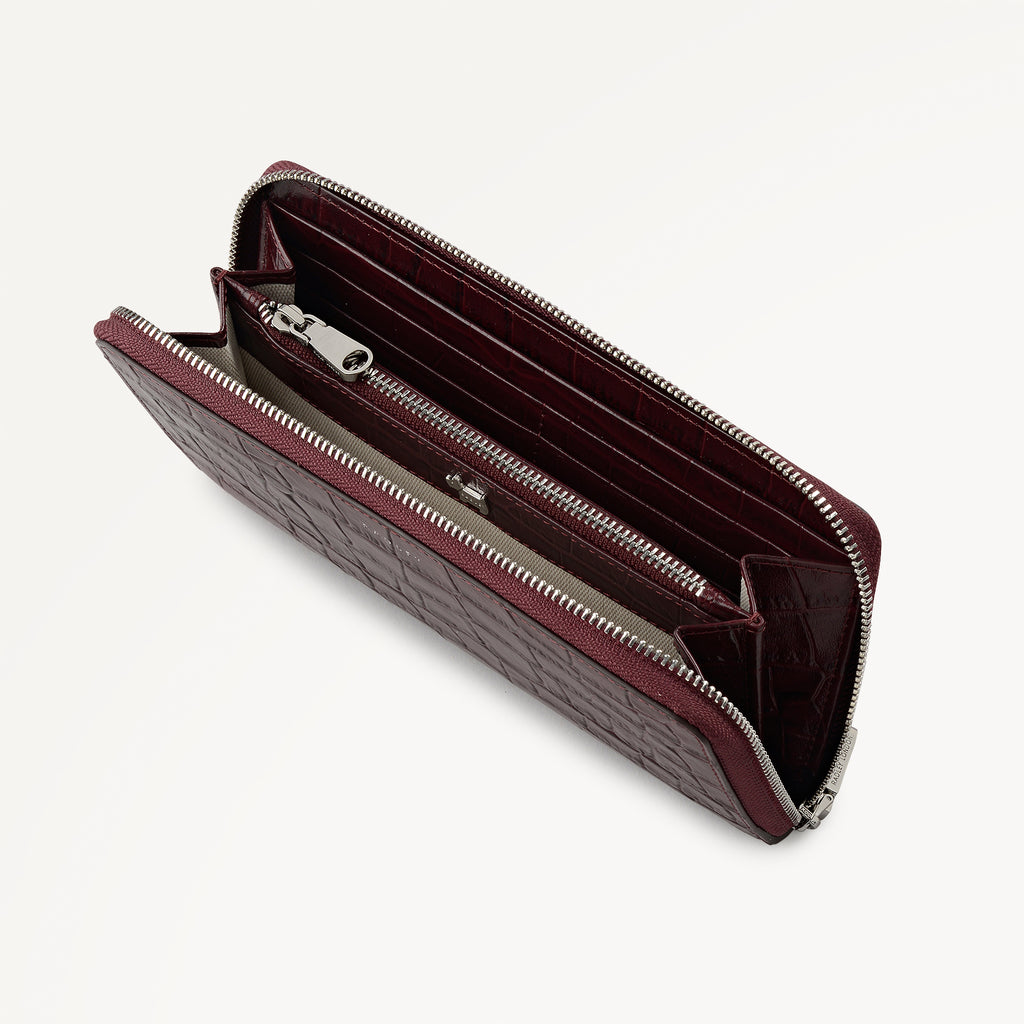 Dukes Place - Faux Croc Large Zip Around Wallet Dark Cherry - 113147
