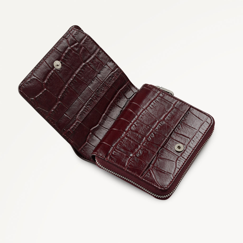 Dukes Place - Faux Croc Medium Zip Around Wallet Dark Cherry - 113148
