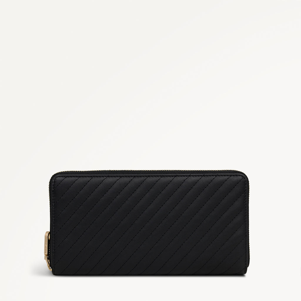 Dukes Place Quilted Large Zip Around Wallet in Black - 113165