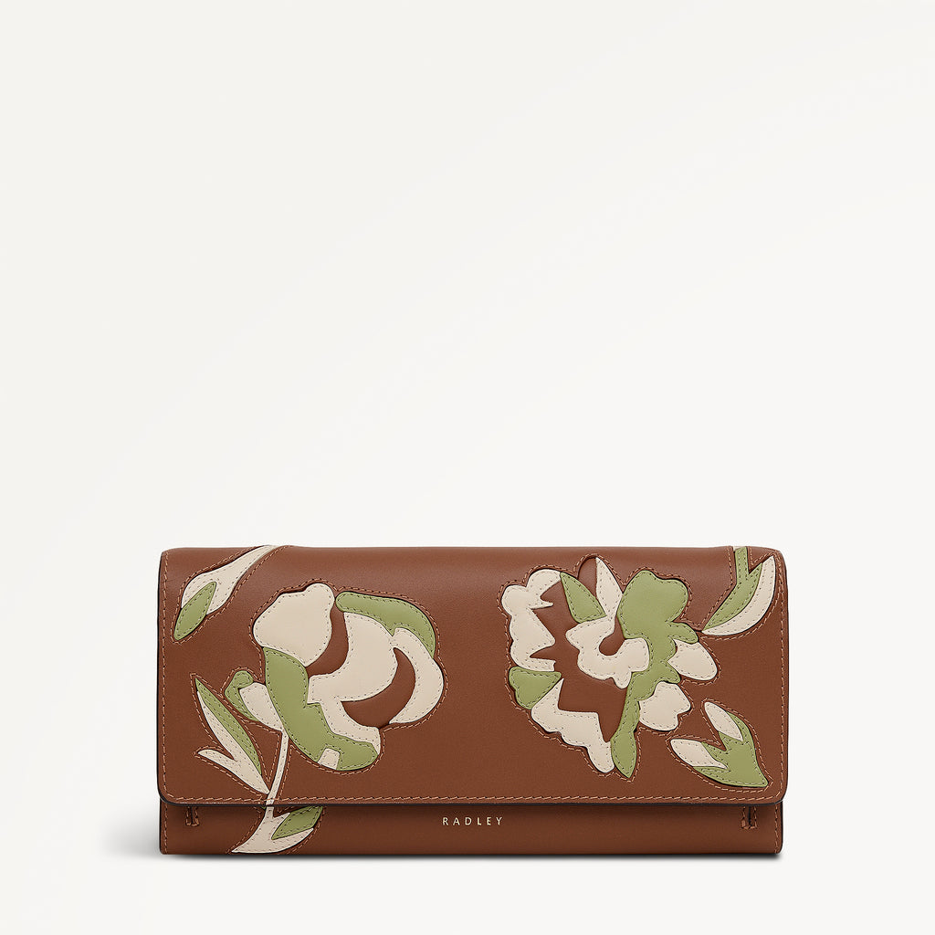 Floral Large Flapover Wallet Cognac - 113210