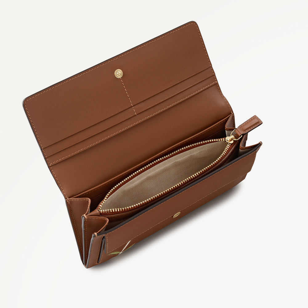 Floral Large Flapover Wallet Cognac - 113210