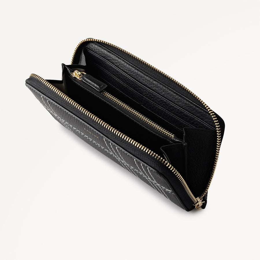 Calvert Way - Check Large Zip Around Wallet Black - 113214