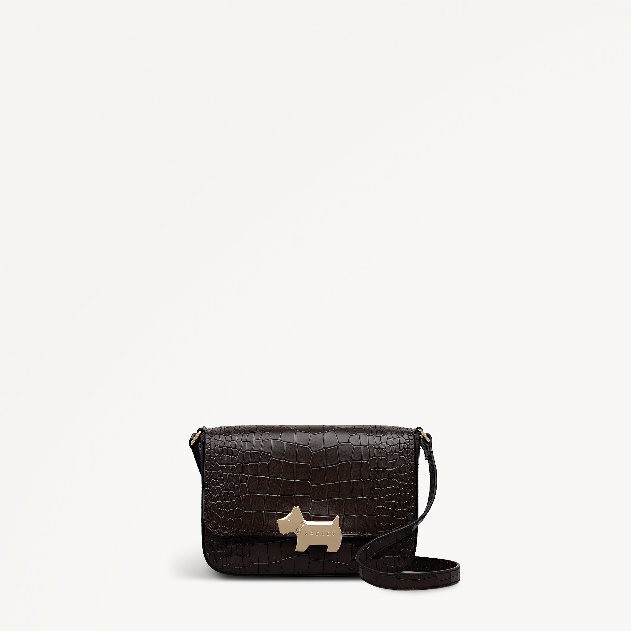 Percy Grove - Faux Croc Medium Flapover Cross Body Dark Oak - 113281