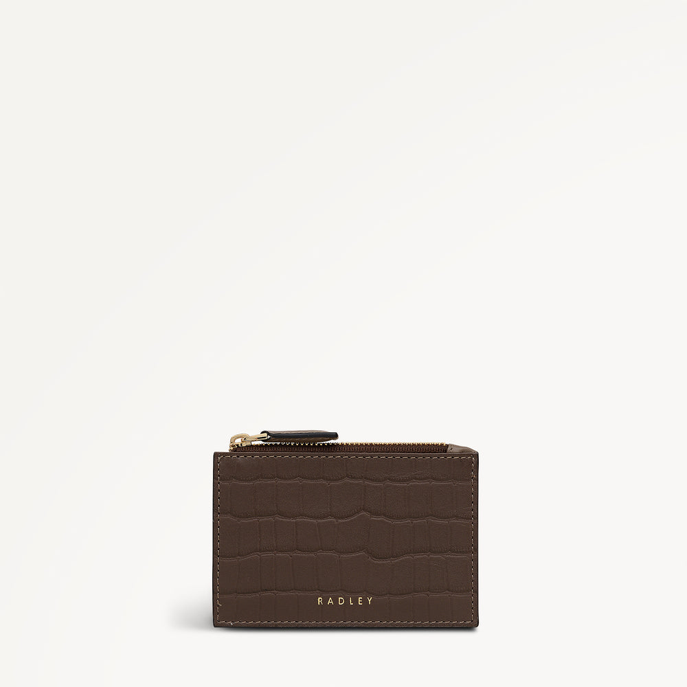Alba Place - Faux Croc Small Zip Card & Coin Holder Coffee - 113420