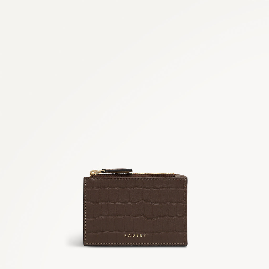 Alba Place - Faux Croc Small Zip Card & Coin Holder Coffee - 113420