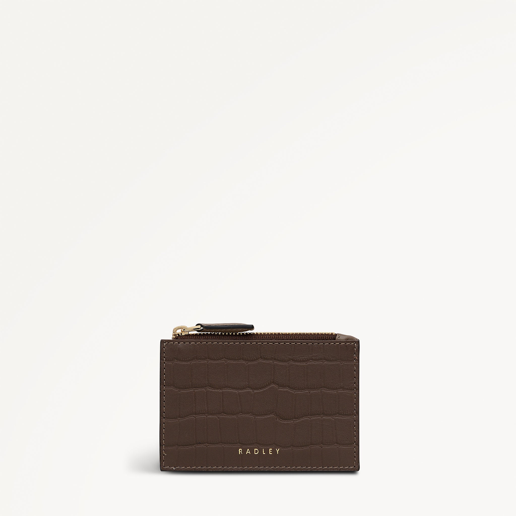Alba Place - Faux Croc Small Zip Card & Coin Holder Coffee - 113420