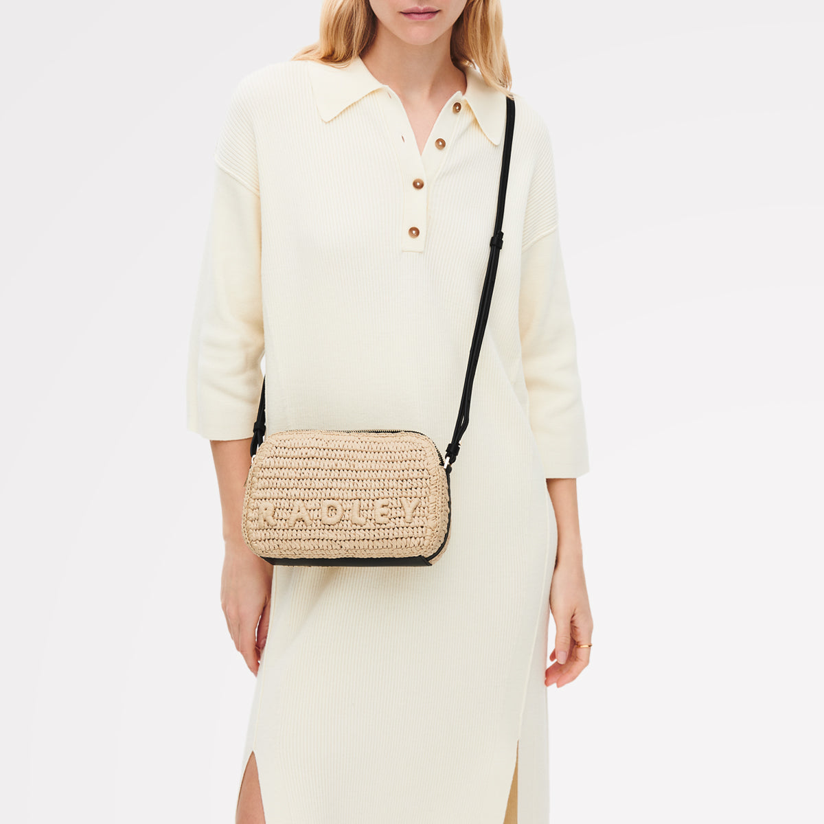まめ◡̈︎*  052 25cmマチ付きポーチ ジョリーフルール Dukes Place - Raffia Medium Ziptop Cross Body Natural - 113449