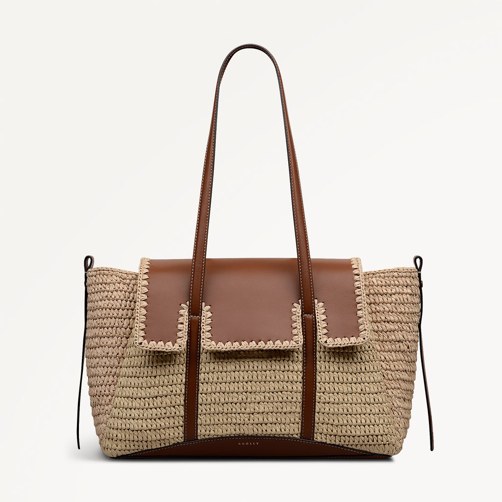 The Chancery - Raffia Medium Flapover Shoulder Natural - 113456