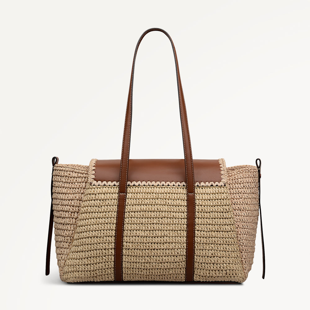 The Chancery - Raffia Medium Flapover Shoulder Natural - 113456