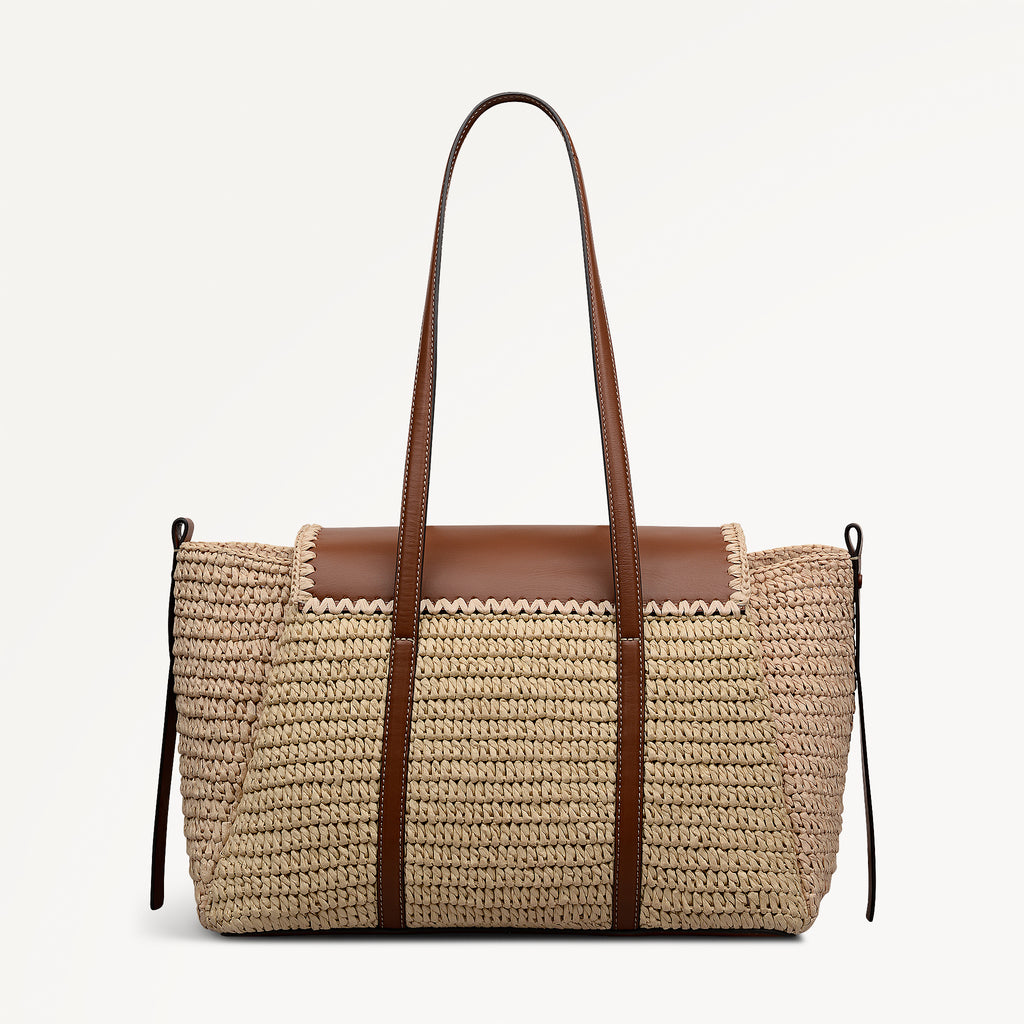 The Chancery - Raffia Medium Flapover Shoulder Natural - 113456