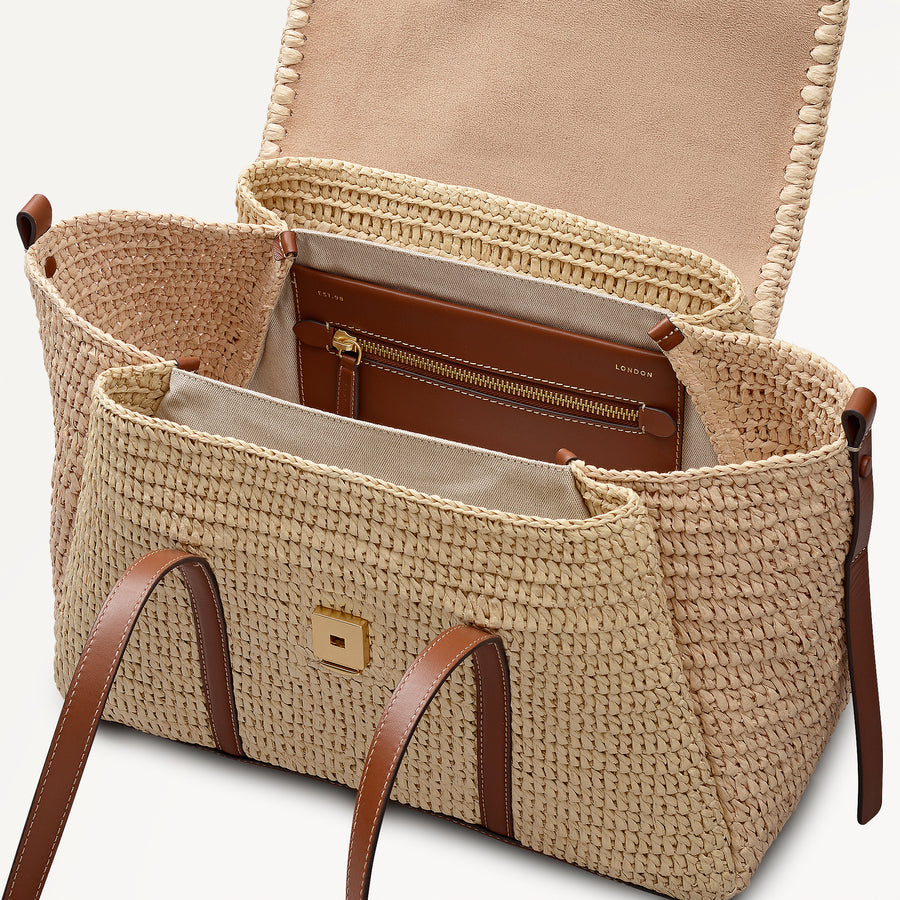 The Chancery - Raffia Medium Flapover Shoulder Natural - 113456