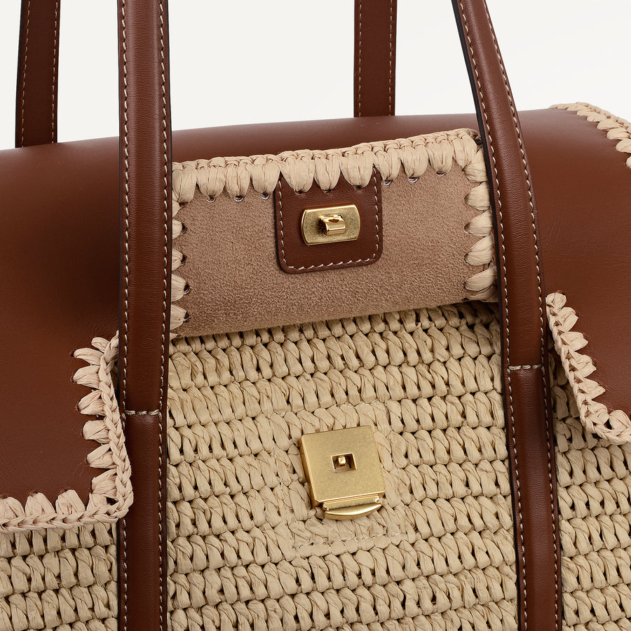 The Chancery - Raffia Medium Flapover Shoulder Natural - 113456