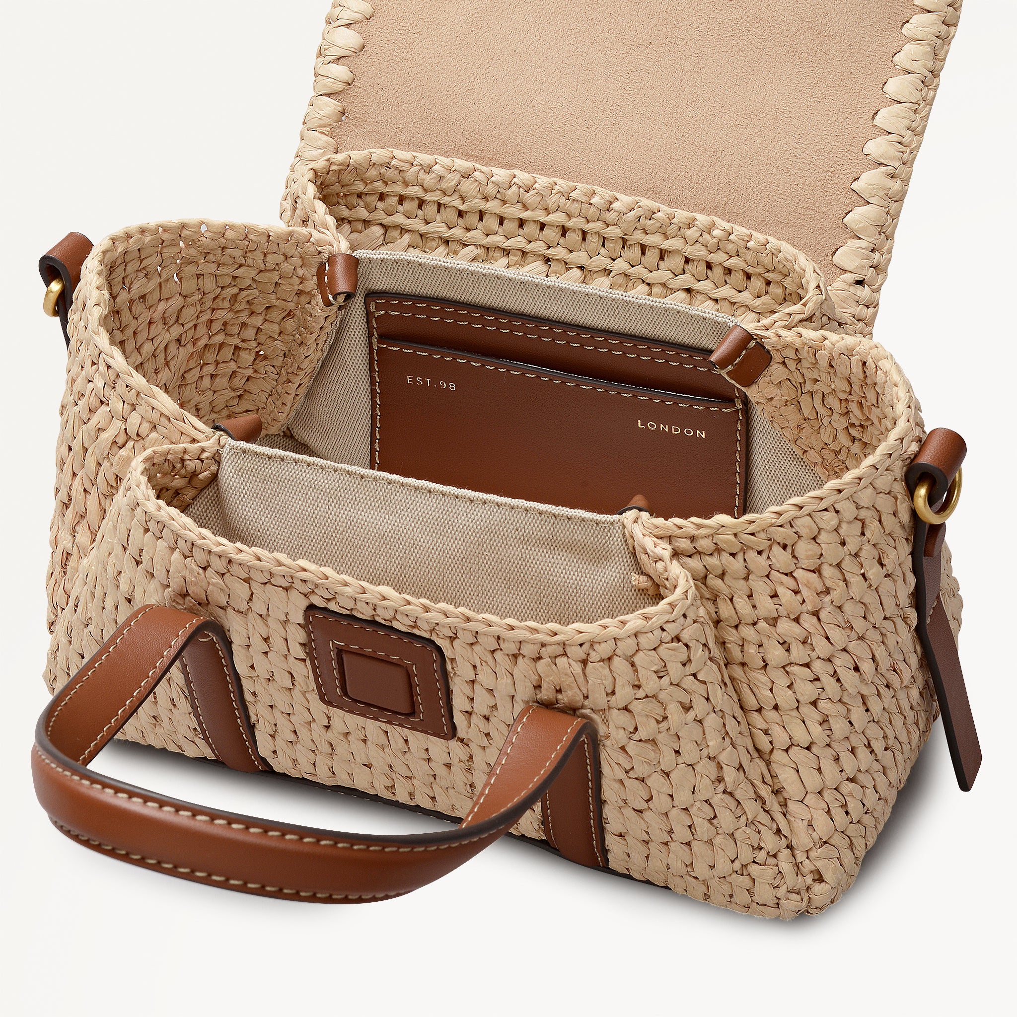 茶 Rafy The Chancery - Raffia Small Flapover Satchel Natural - 113457