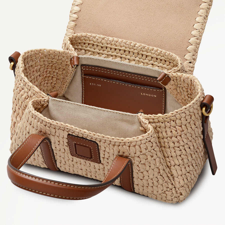 The Chancery - Raffia Small Flapover Satchel Natural - 113457