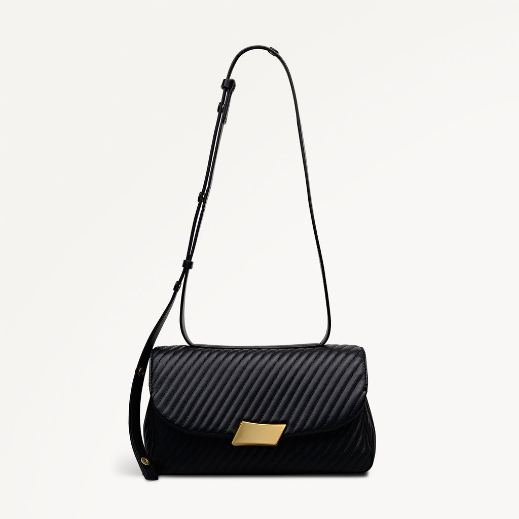The Belsize - Quilt Medium Flapover Cross Body Black - 113472