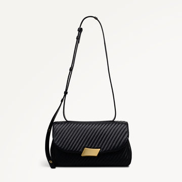 The Belsize - Quilt Medium Flapover Cross Body Black - 113472