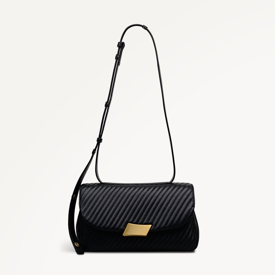 The Belsize - Quilt Medium Flapover Cross Body Black - 113472