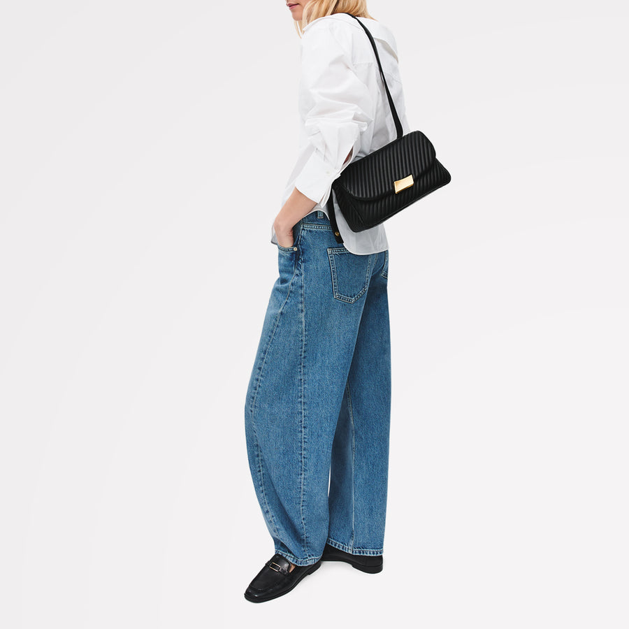 The Belsize - Quilt Medium Flapover Cross Body Black - 113472