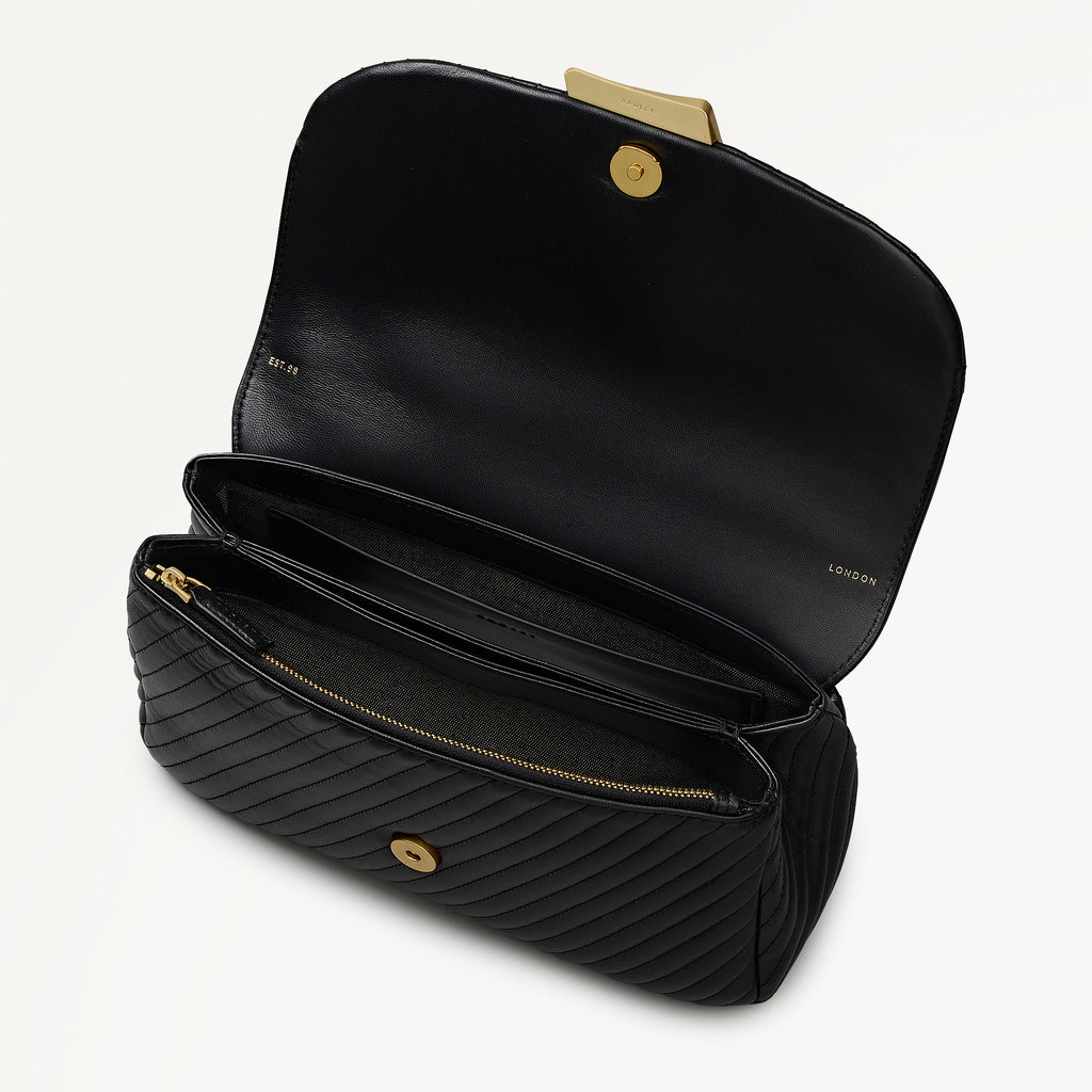 The Belsize - Quilt Medium Flapover Cross Body Black - 113472