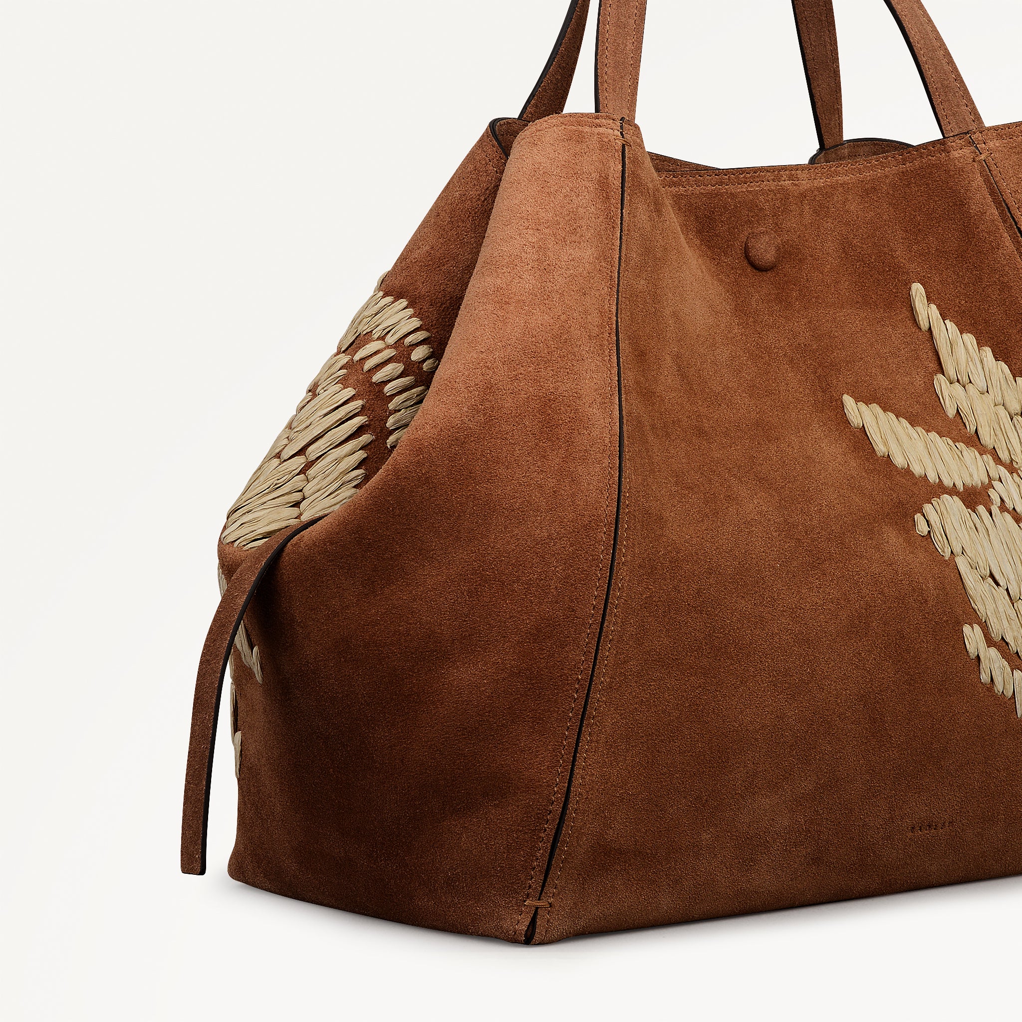 The Delphine - Floral Stitch Extra Large Open Top Tote Cognac - 113483