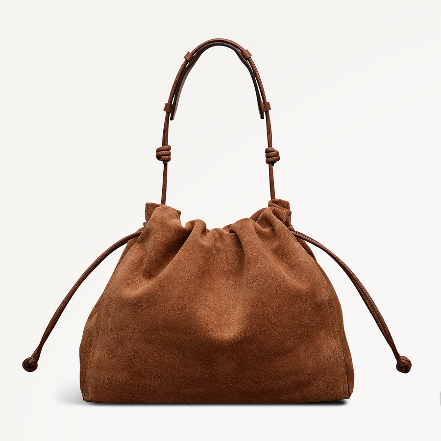 The Roxburgh - Floral Stitch Large Drawstring Shoulder Cognac - 113484