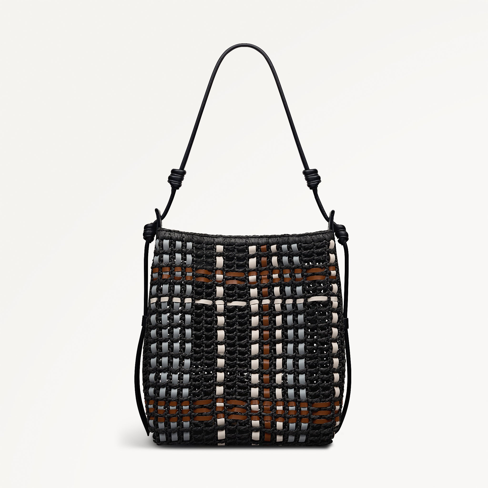 The Camden - Raffia Check Medium Open Top Shoulder Black - 113513