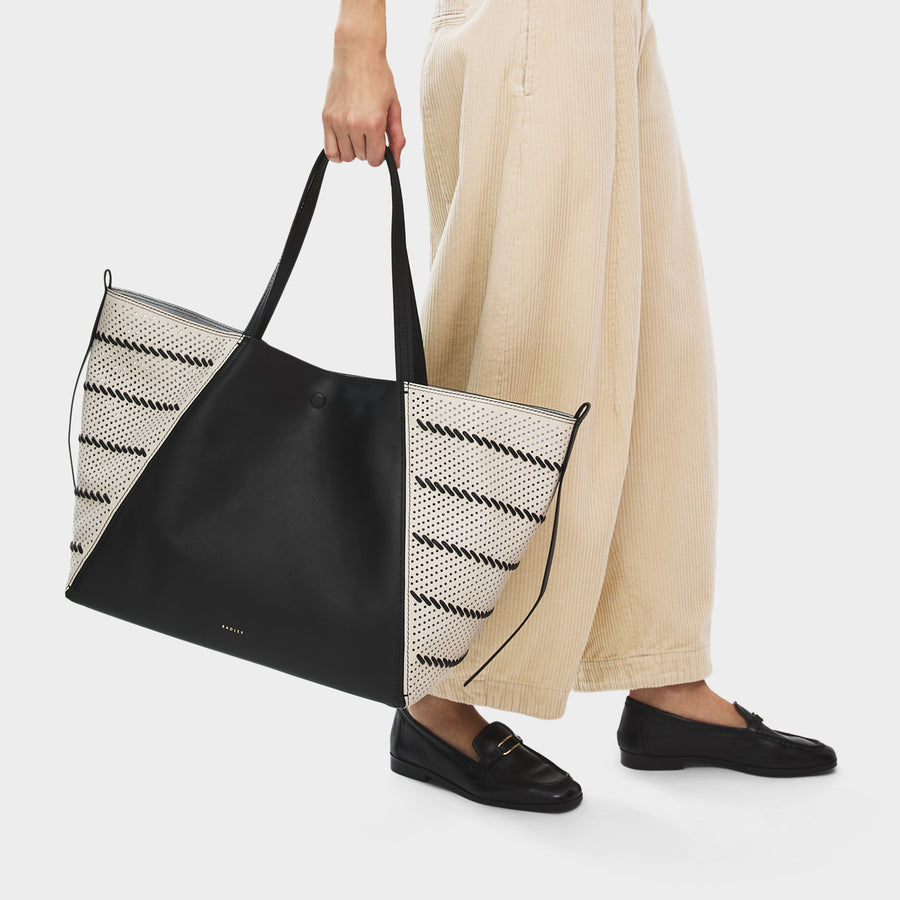 The Delphine - Perforated Extra Large Open Top Tote Black - 113518