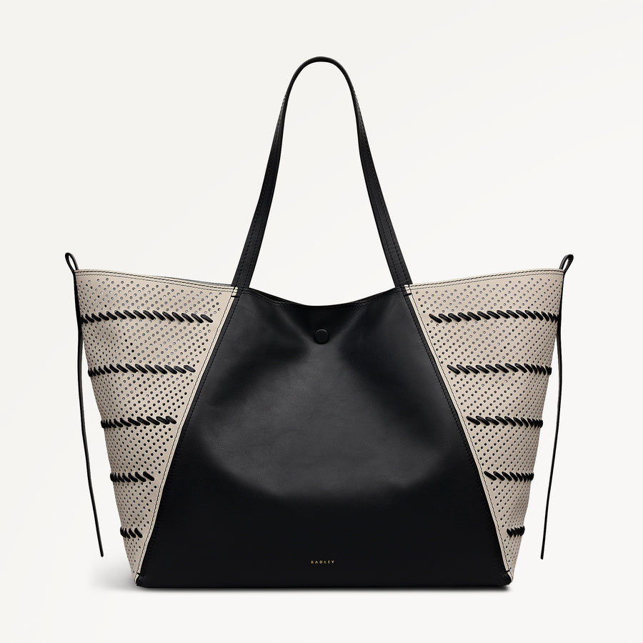 The Delphine - Perforated Extra Large Open Top Tote Black - 113518