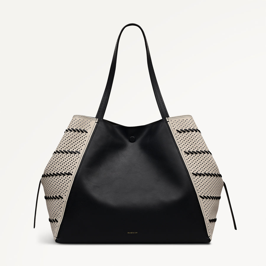 The Delphine - Perforated Extra Large Open Top Tote Black - 113518