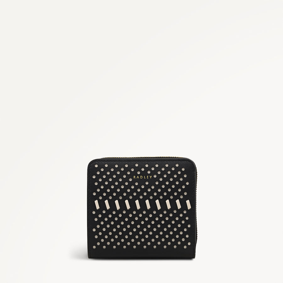 The Roxburgh - Perforated Medium Zip Around Wallet Black - 113557