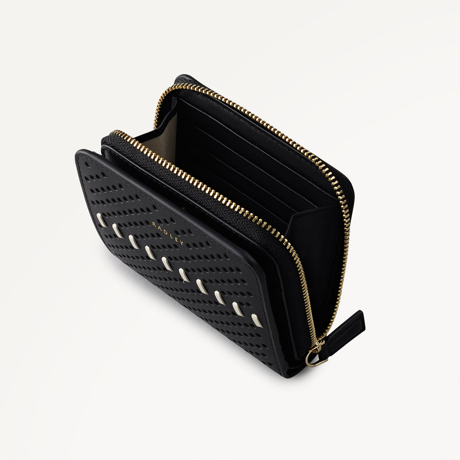 The Roxburgh - Perforated Medium Zip Around Wallet Black - 113557
