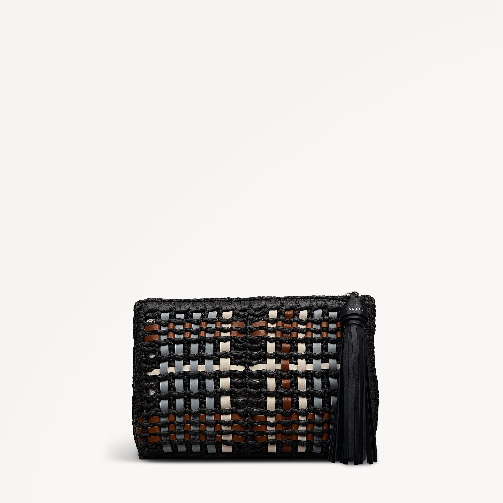 The Camden - Raffia Check Medium Ziptop Pouch Black - 113558