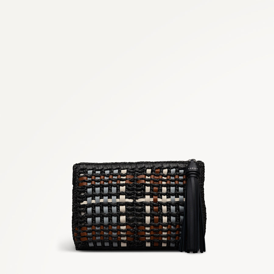 The Camden - Raffia Check Medium Ziptop Pouch Black - 113558