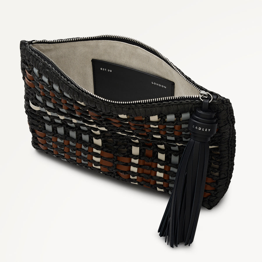 The Camden - Raffia Check Medium Ziptop Pouch Black - 113558