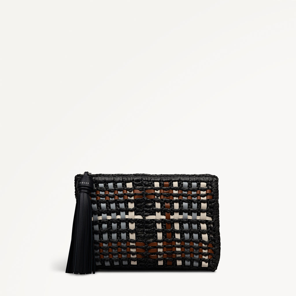 The Camden - Raffia Check Medium Ziptop Pouch Black - 113558