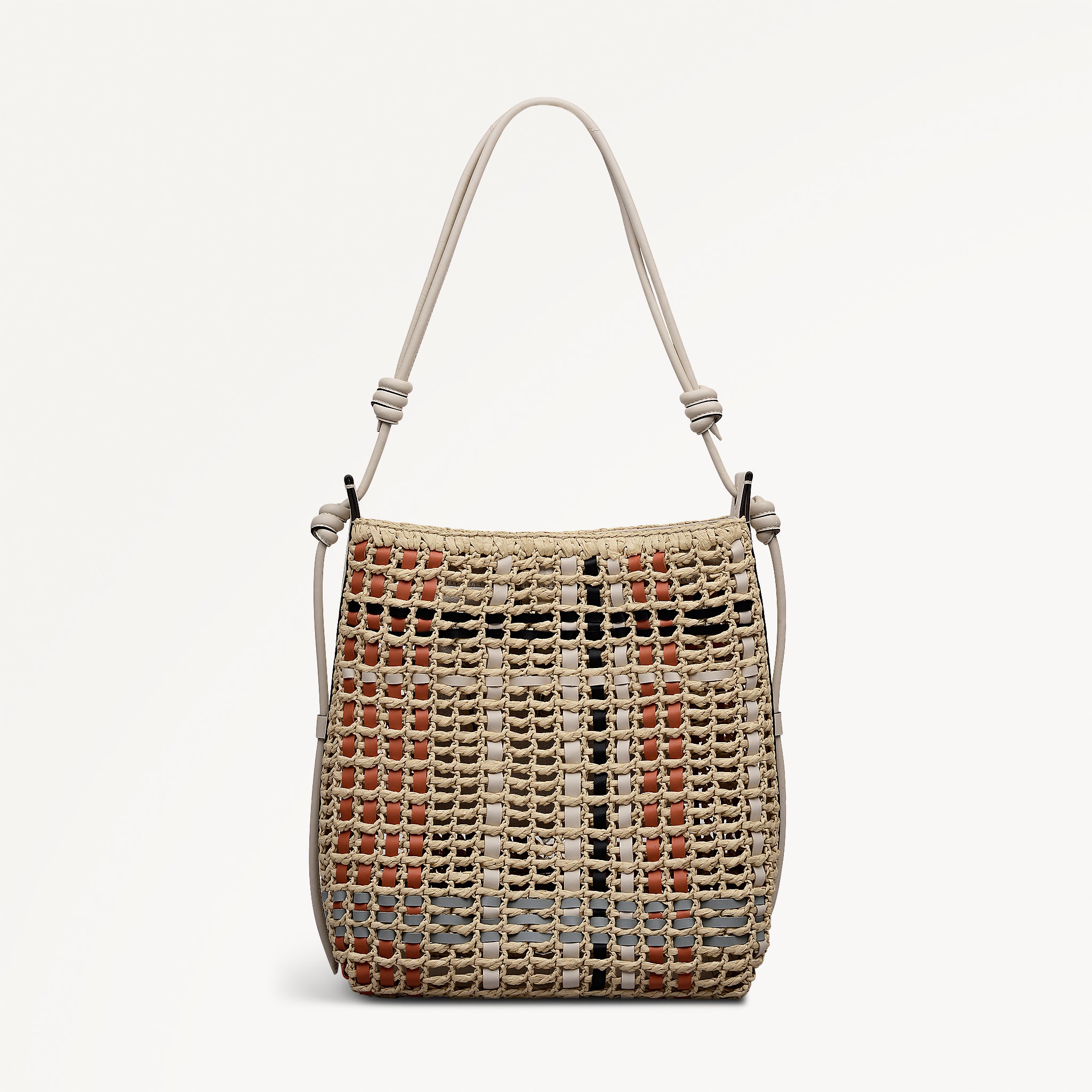 美品 Rattan Plaid Hand Bag Italy 籐 ハンドバッグ The Camden - Raffia Check Medium Open Top Shoulder Natural - 113565