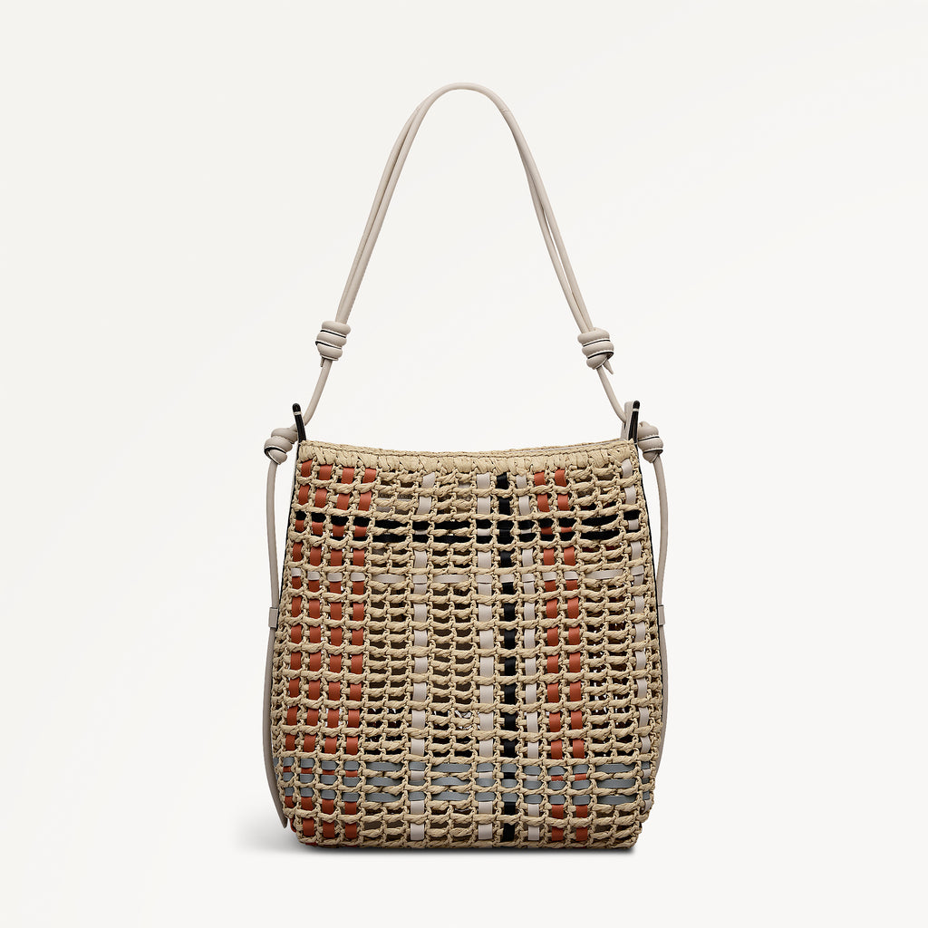 The Camden - Raffia Check Medium Open Top Shoulder Natural - 113565