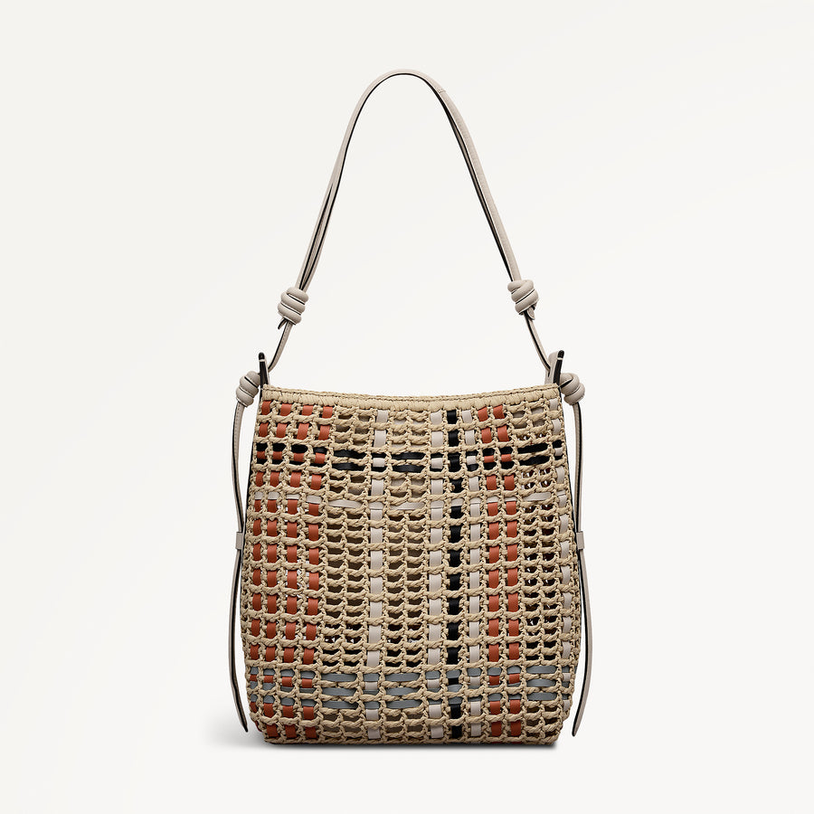 The Camden - Raffia Check Medium Open Top Shoulder Natural - 113565