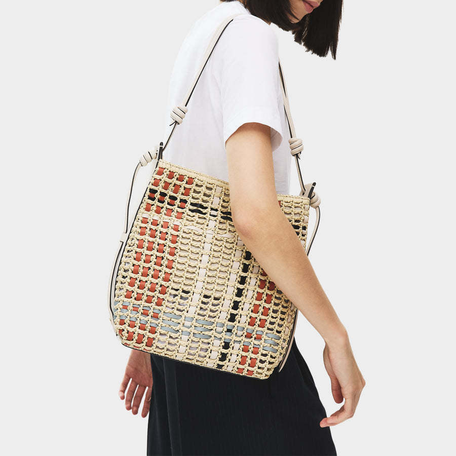 The Camden - Raffia Check Medium Open Top Shoulder Natural - 113565