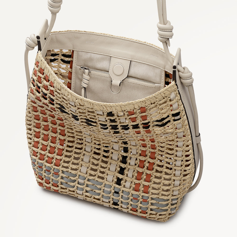 The Camden - Raffia Check Medium Open Top Shoulder Natural - 113565