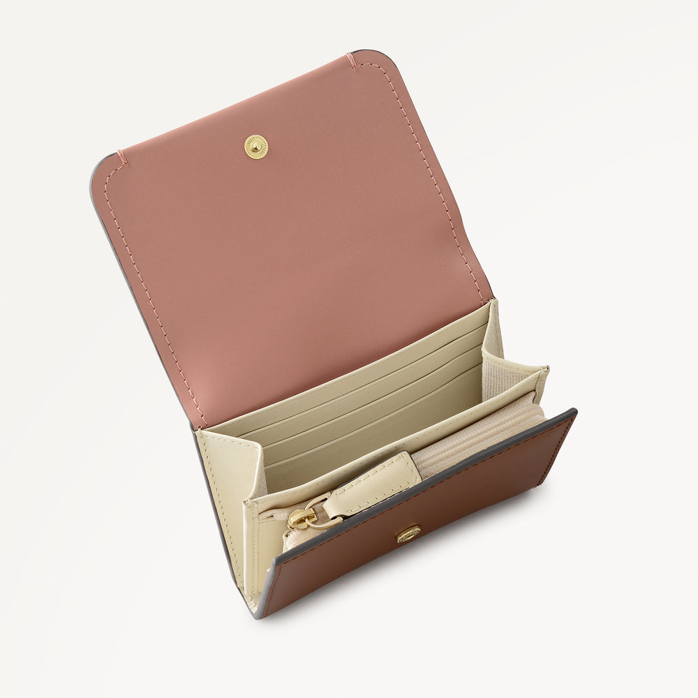 Beech Row - Colourblock Medium Flapover Purse Cognac - 113696