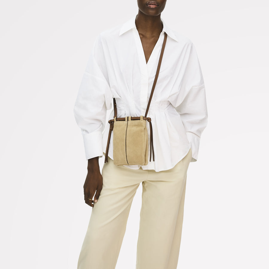 The Connaught - Suede Small Open Top Cross Body Sahara - 113837