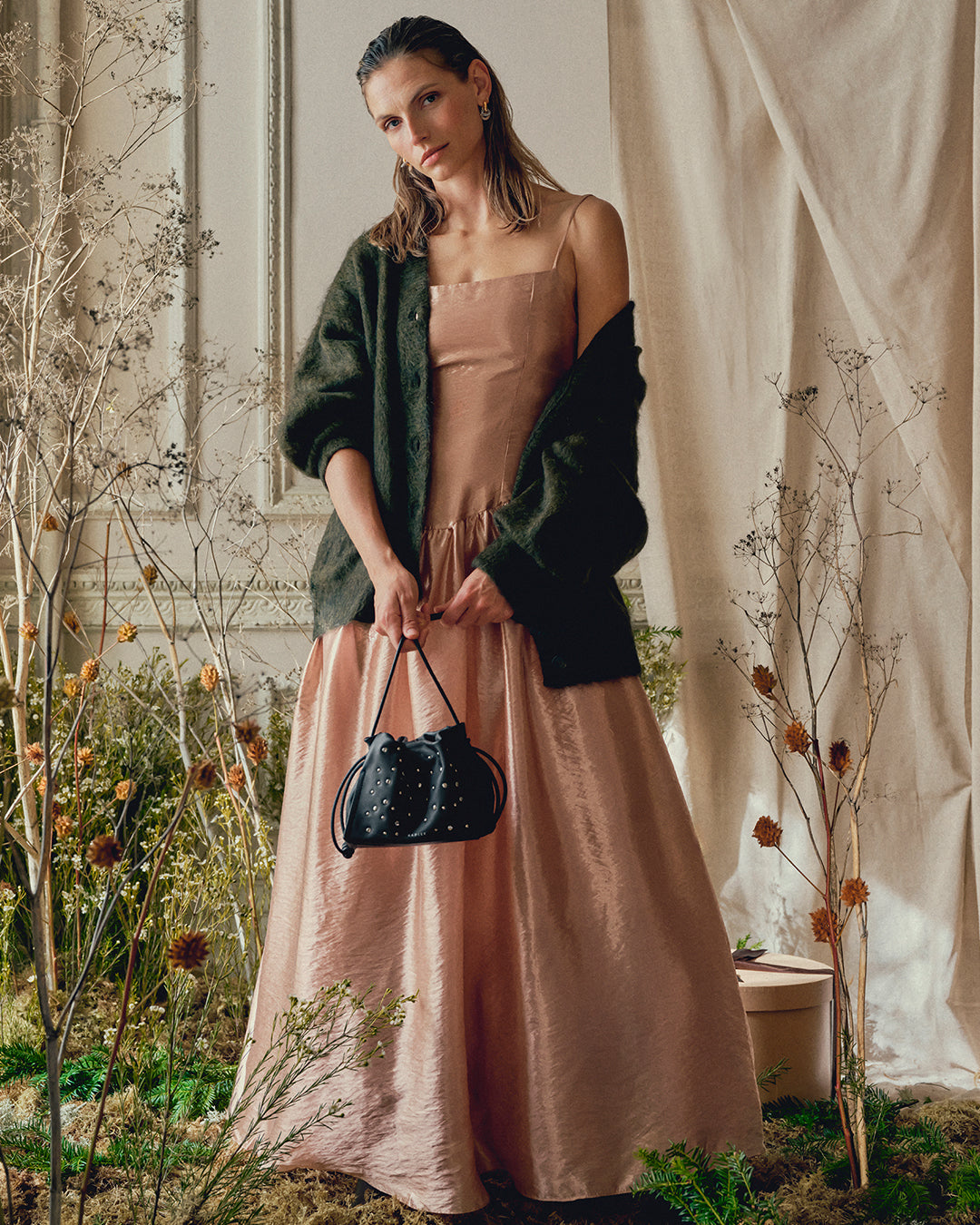 The Roxburgh - Stud Small Drawstring Cross Body Black - 113068