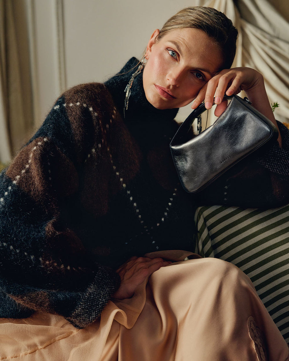 De Beauvoir Leather Small Ziptop Satchel Bag in Silver - 112303