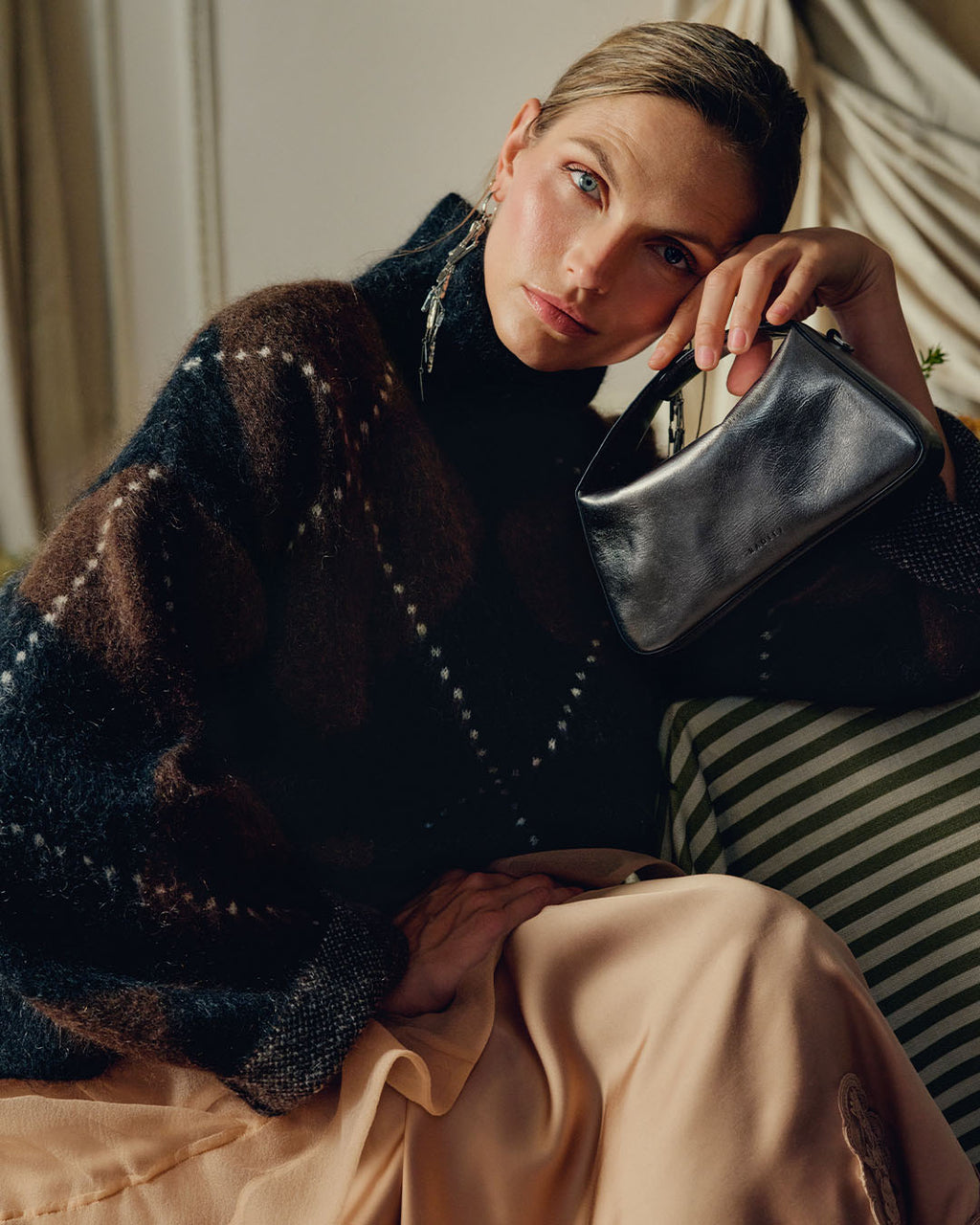 De Beauvoir Leather Small Ziptop Satchel Bag in Silver - 112303