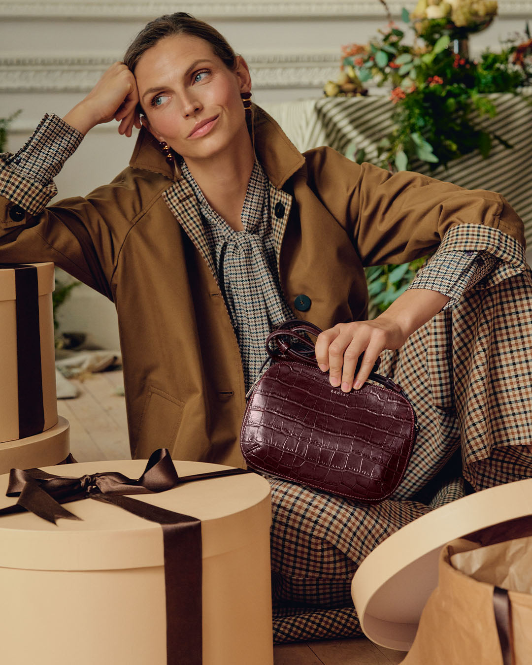 Dukes Place - Faux Croc Medium Ziptop Cross Body Dark Cherry - 113024