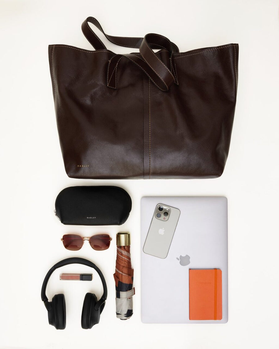 Broadway Market Leather Large Open Top Tote Bag in Pine Needle - 112281