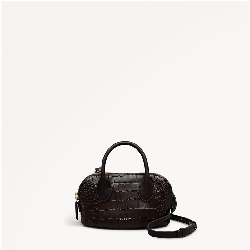The Muriel Leather Micro Ziptop Satchel Bag in Dark Oak - 112298