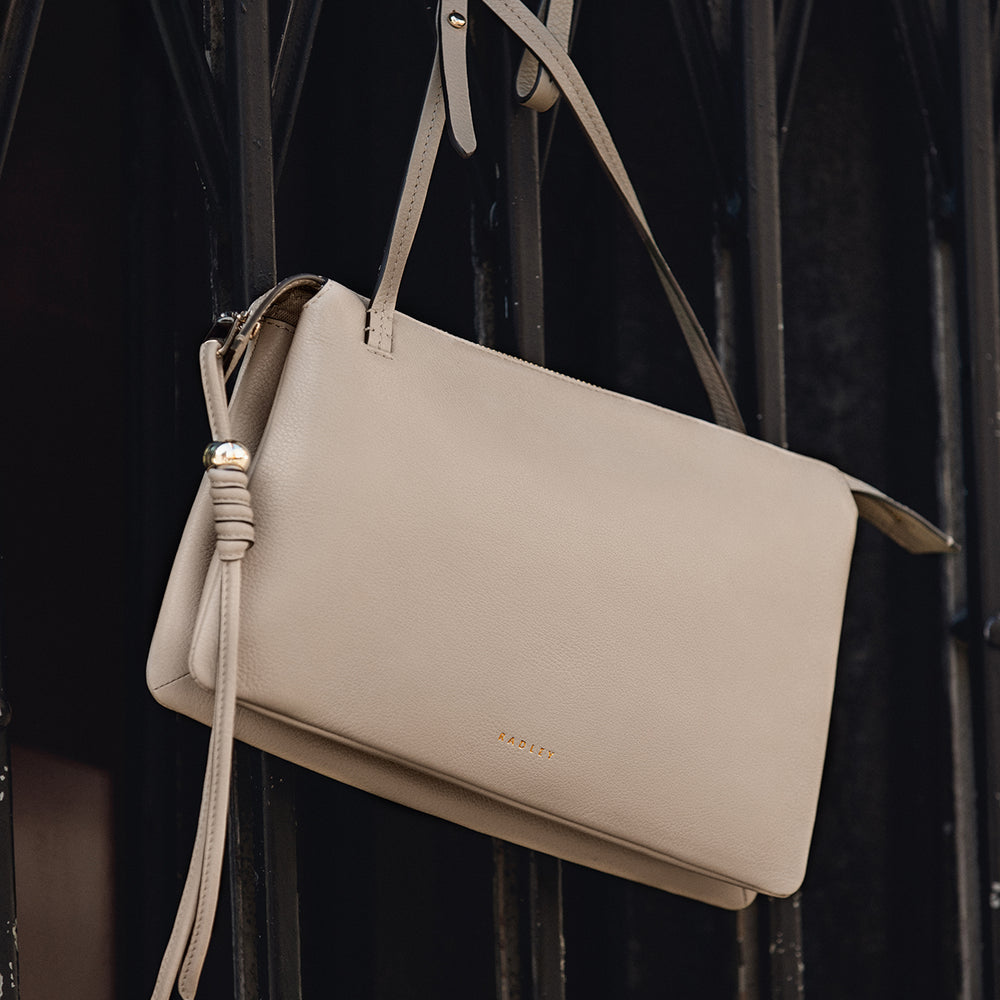 The Romilly Leather Medium Ziptop Cross Body Bag in Porcini - 112276