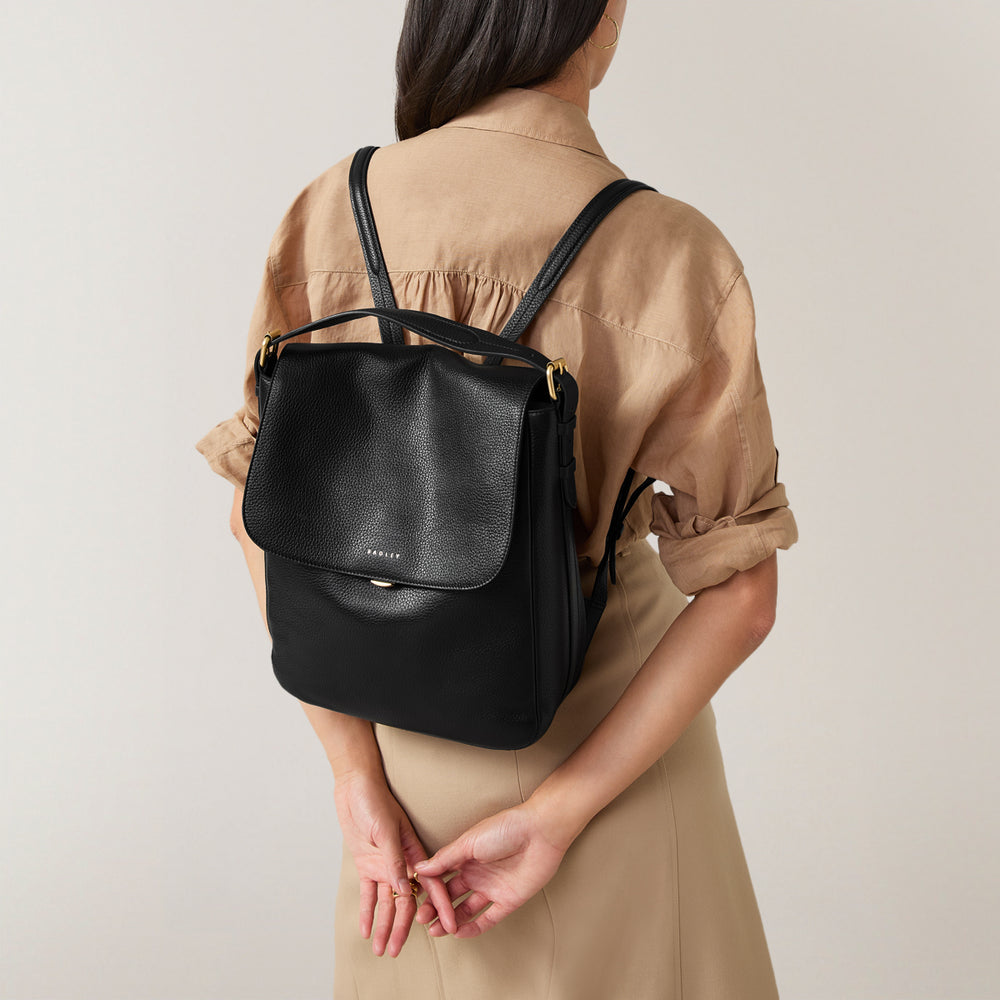 black and leather backpack Women's Black Leather Backpack | Grafton Street AW24